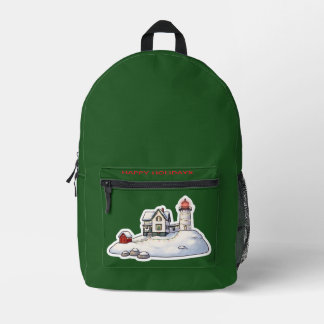 Mochila Impresa FELICES FIESTAS desde MAINE, LUZ NUBBLE 