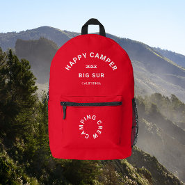 Mochila Impresa Feliz Camper Escudo Camping Crew Retro Red
