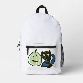 Mochila Impresa Feliz gato negro de Jack o Linterna verde