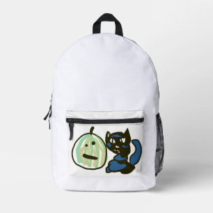 Mochila Impresa Feliz gato negro de Jack o Linterna verde