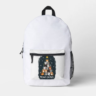 Mochila Impresa Feliz Gatomidad Gato Árbol de Navidad Xmas Chicas