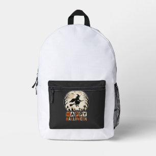 Mochila Impresa Feliz Halloween Bruja Diseño de Cementerio de Luna