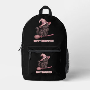 Mochila Impresa Feliz Halloween Gato Bruja Negra