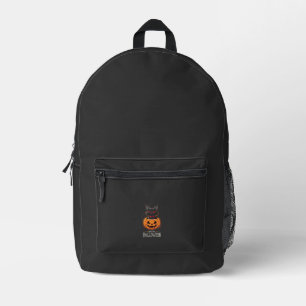 Mochila Impresa Feliz Halloween Gato Negro Diseño de Calabaza_1