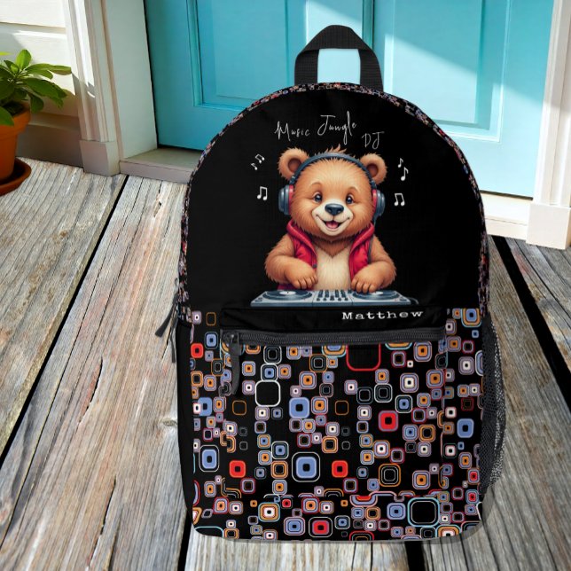Mochila Impresa Feliz oso pardo, DJ sonriente, jungla musical (Subido por el creador)