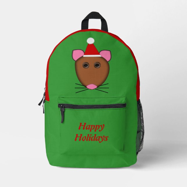 Mochila Impresa Feliz Personalizado del ratón navideño (Anverso)