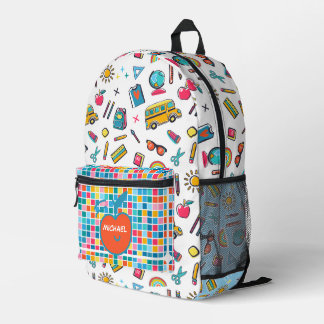 Mochila Impresa Feliz Primer Día De Colegio Monograma Personalizad