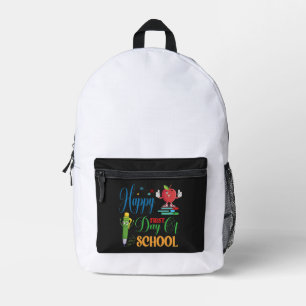 Mochila Impresa Feliz Primer Día de Escuela   Manzana de Dibujos A