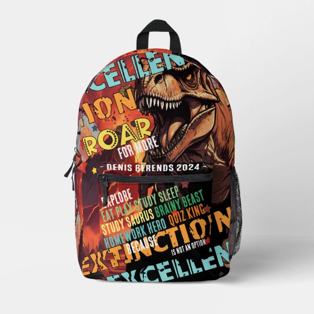 Mochila Impresa Feroz motivación de Dino - Niña Personalizable (Anverso)