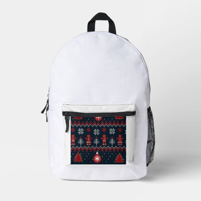 Mochila Impresa Festive knitted gingerbread snowflake pattern  (Anverso)