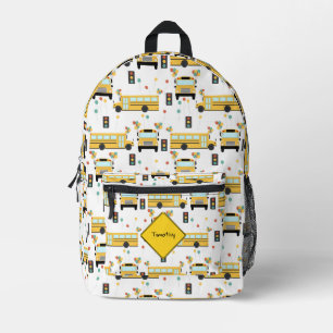 Mochila Impresa Fiesta de Autobús Escolar Amarillo con Nombre Pers