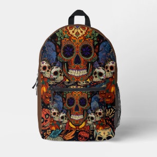 Mochila Impresa Fiesta de Calabaza de Cráneo de Azúcar de Hallowee