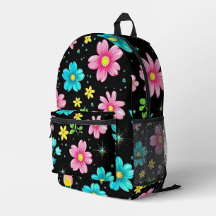 Mochila Impresa Fiesta de cumpleaños con patrón de flores colorida