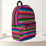 Mochila Impresa Fiesta de manta mexicana rayas de sarape colorido<br><div class="desc">Este diseño se puede personalizar eligiendo la opción Editar diseño. También puede transferir a otros artículos. Póngase en contacto conmigo en colorflowcreations@gmail.com o utilice la opción de chat en la parte superior de la página si desea tener este diseño en otro producto o necesita ayuda con este diseño. Ver más...</div>