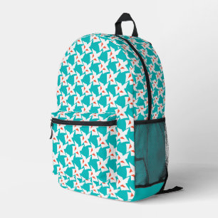 Mochila Impresa Figuras geométricas abstractas turquesa con naranj