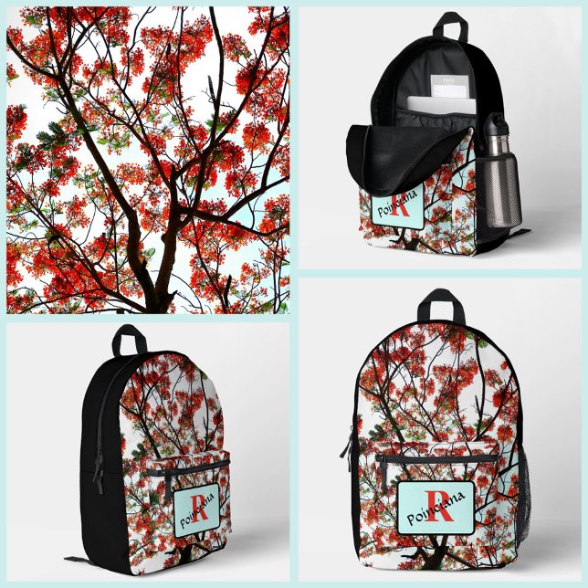 Mochila Impresa Flamboyantes ramas de la poinciana real monogramad (Subido por el creador)