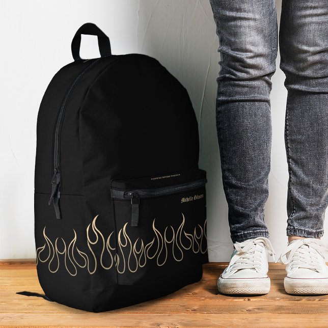 Mochila Impresa Flame de Fuego Elegante Deportivo Oro Negro Elegan (Fire Flame Elegant Black Gold Sporty Stylish Printed Backpack
)