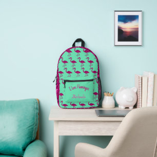 Mochila Impresa Flamenco rosa brillante Nombre personalizado turqu