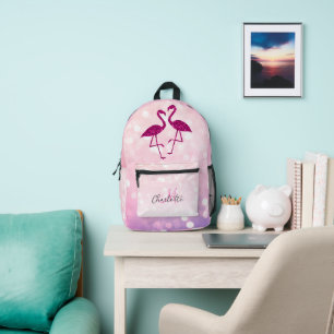 Mochila Impresa Flamencos brillantes Purpurina rosa brilla Monogra