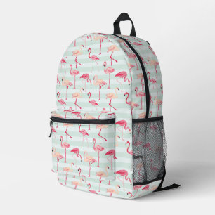 Mochila Impresa Flamingos Retro En Tiras De Mint