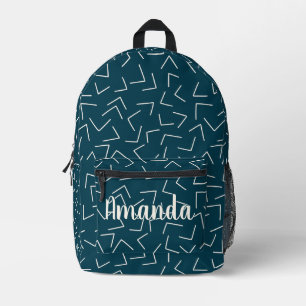 Mochila Impresa Flechas geométricas azules de la marina Monograma 