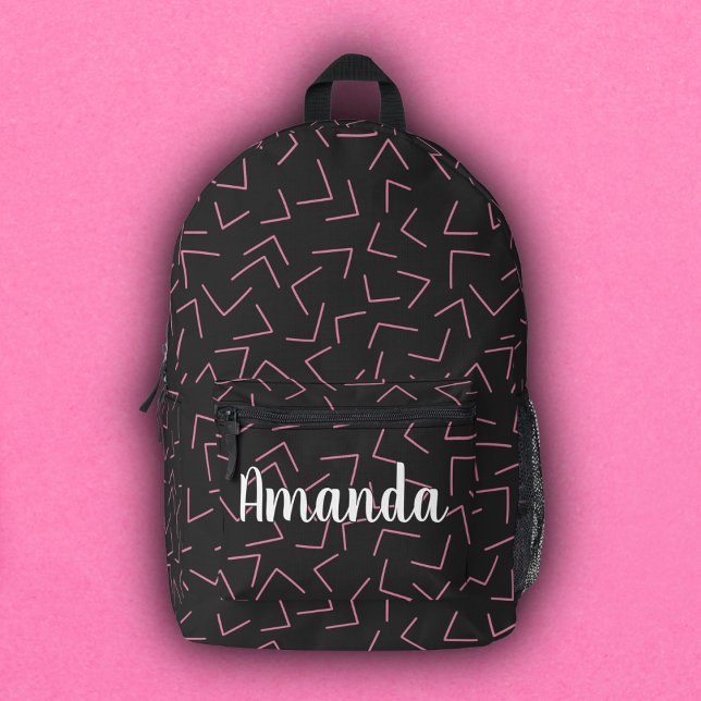 Mochila Impresa Flechas geométricas negras y rosadas Monograma Nom (Subido por el creador)