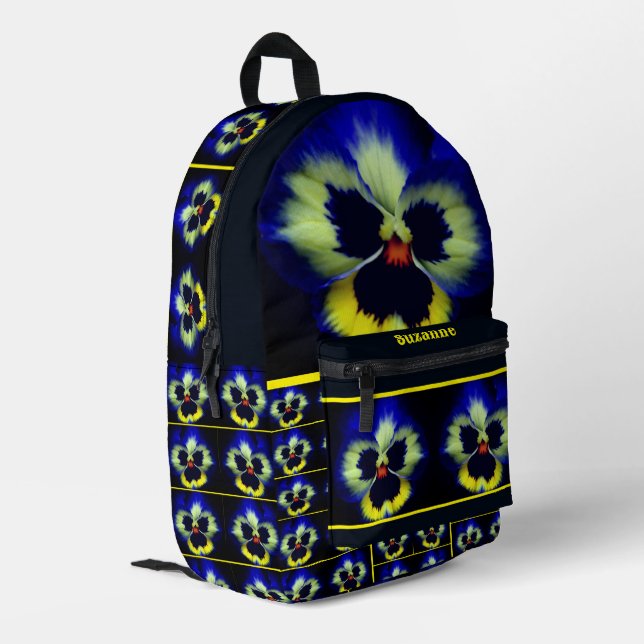 Mochila Impresa Flor azul Pansy personalizada (Esquina izquierda trasera)