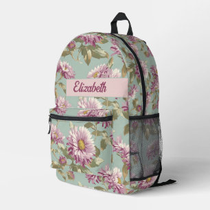 Mochila Impresa Flor De Aster Vintage En Patrón Rosa No1
