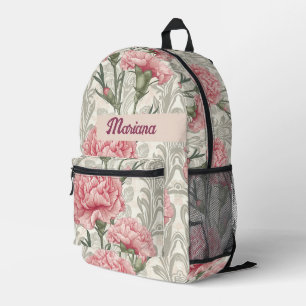Mochila Impresa Flor De Carnación Vintada En Patrón Rosa No3