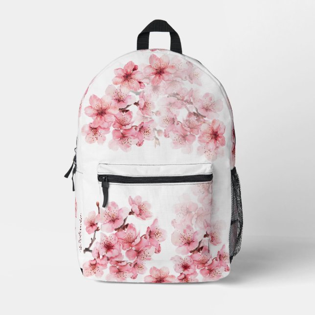 Mochila Impresa Flor de cerezo rosa blanco (Anverso)