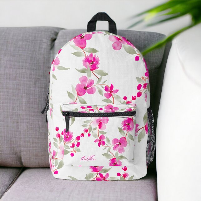 Mochila Impresa Flor de cerezo rosa bohemio nombre patrón floral (Bohemian pink cherry blossom name floral pattern printed backpack)