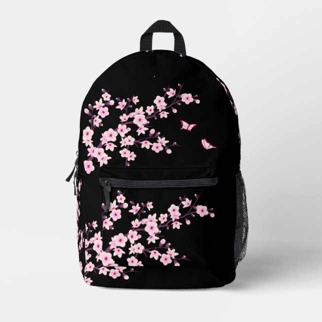 Mochila Impresa Flor de Cerezo Rosa Negro (Anverso)
