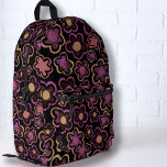 Mochila Impresa Flor de color negro rosado patrón floral<br><div class="desc">Mochila Impresa Floral con motivos de flor negra rosa. Flores rosa dibujadas a mano sobre un fondo negro.</div>
