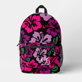 Mochila Impresa flor de hibiscus tropical hawaii rosa negro floral