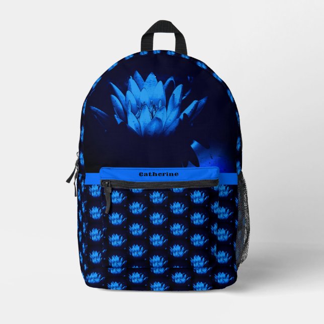 Mochila Impresa Flor de Lily azul brillante personalizada (Anverso)