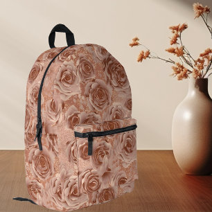 Mochila Impresa Flor de Rosa Dorado Flor Brillo Aspecto Metálico