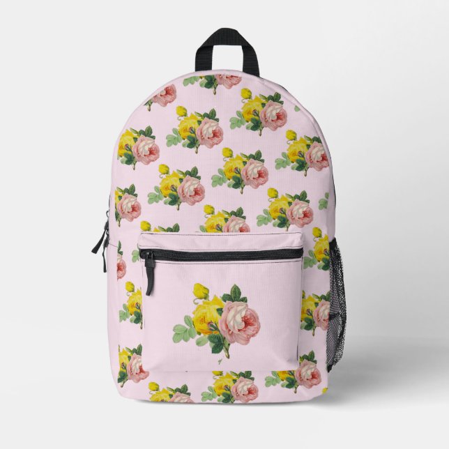 Mochila Impresa Flor de rosas rosa y amarilla bonito (Anverso)