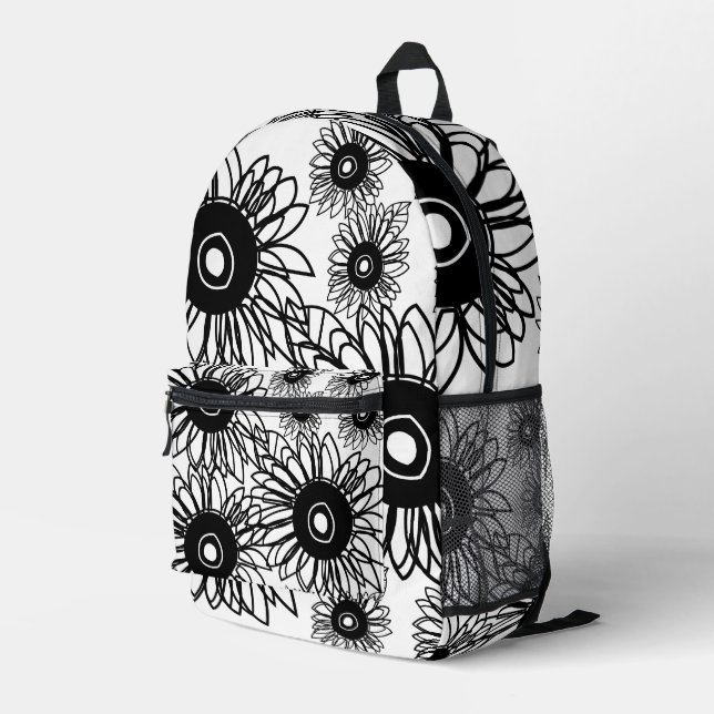 Mochila Impresa Flor de tatuaje flor de girasol negro blanco tatua (Esquina derecha trasera )