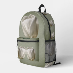 Mochila Impresa Flor de tulipán blanco simple personalizada