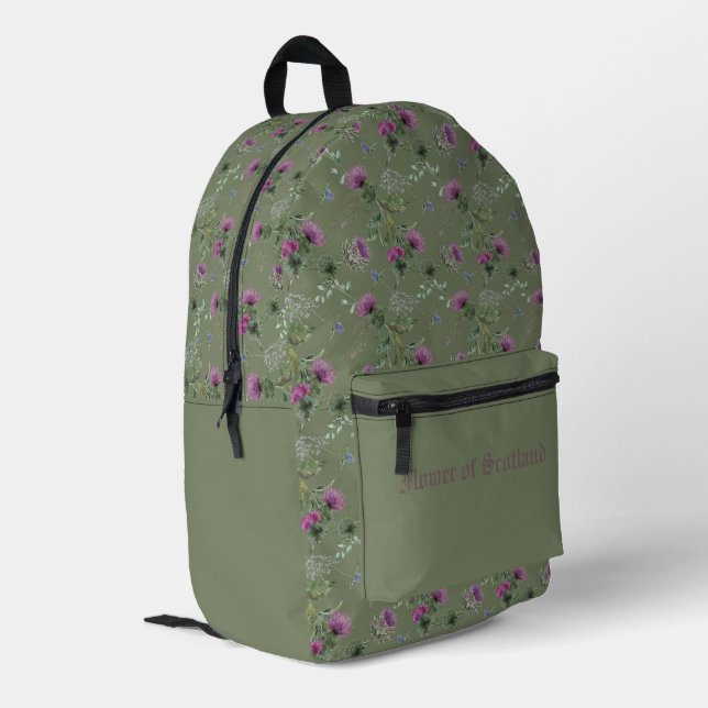 Mochila Impresa Flor escocesa de cardo verde púrpura (Esquina izquierda trasera)