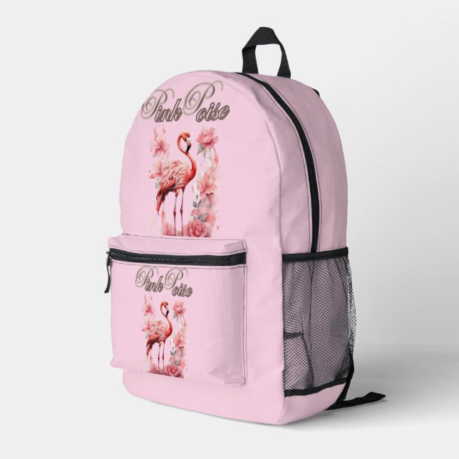 Mochila Impresa Flor Flamingo | Diseño rosa y floral (Esquina derecha trasera )