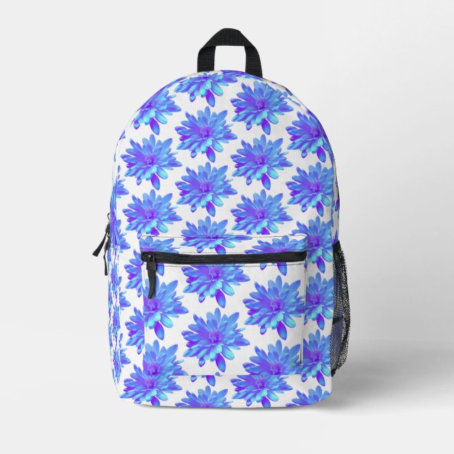 Mochila Impresa Flor floral azul violeta elegante (Anverso)