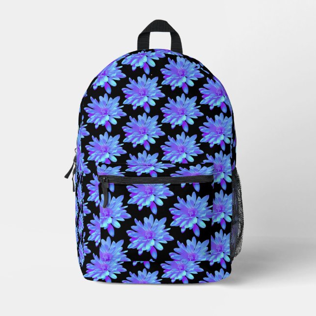 Mochila Impresa Flor floral azul violeta elegante (Anverso)