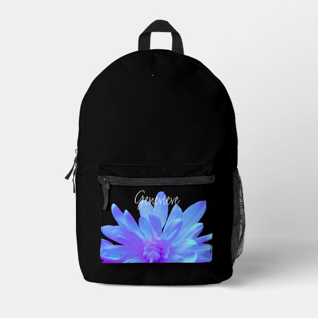 Mochila Impresa Flor floral azul violeta elegante (Anverso)