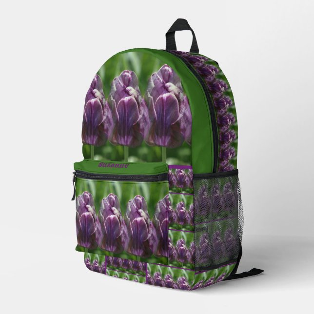 Mochila Impresa Flor morada de tulipán personalizada (Esquina derecha trasera )