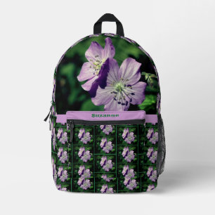 Mochila Impresa Flor morada geraniana personalizada
