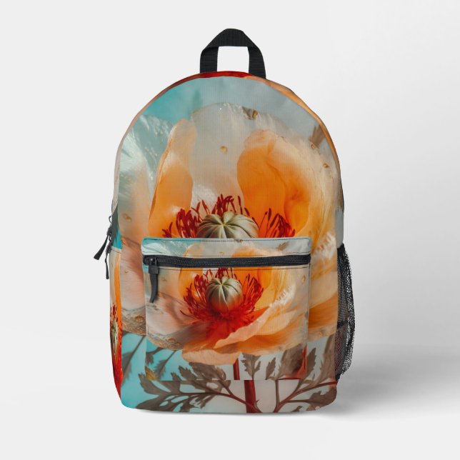 Mochila Impresa Flor Naranja Delicada (Anverso)