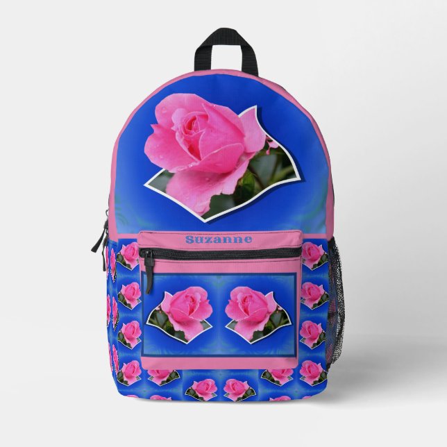 Mochila Impresa Flor rosa rosebuda fuera de los límites (Anverso)