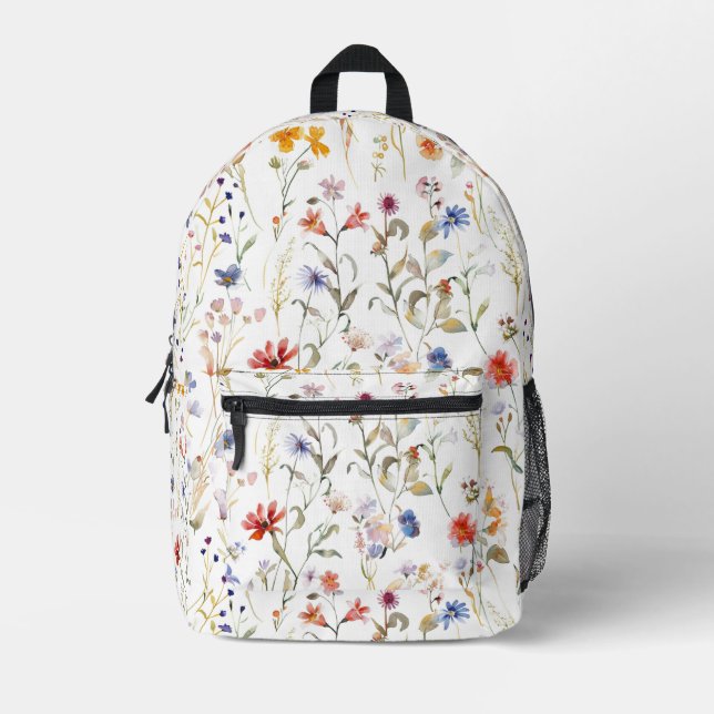 Mochila Impresa Flor silvestre acuarela elegante (Anverso)