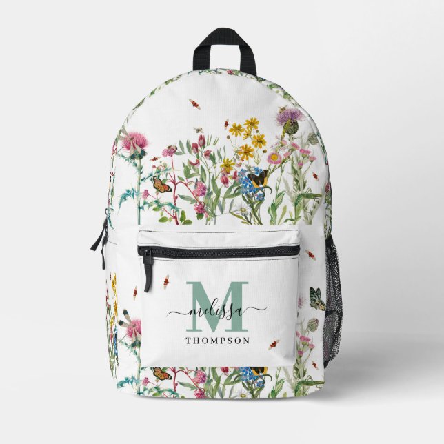 Mochila Impresa Flor silvestre acuarela Insectos Jardín de primave (Anverso)